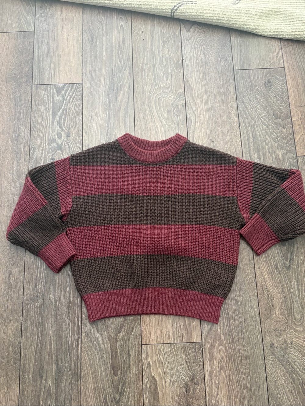 Zara Burgundy and Brown Striped Knit Sweater